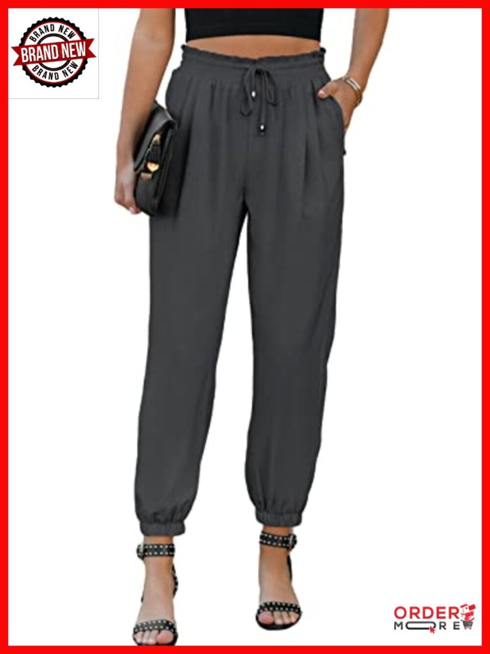 EVALESS Womens Summer Casual Trousers High Waisted Drawstring Joggers with
